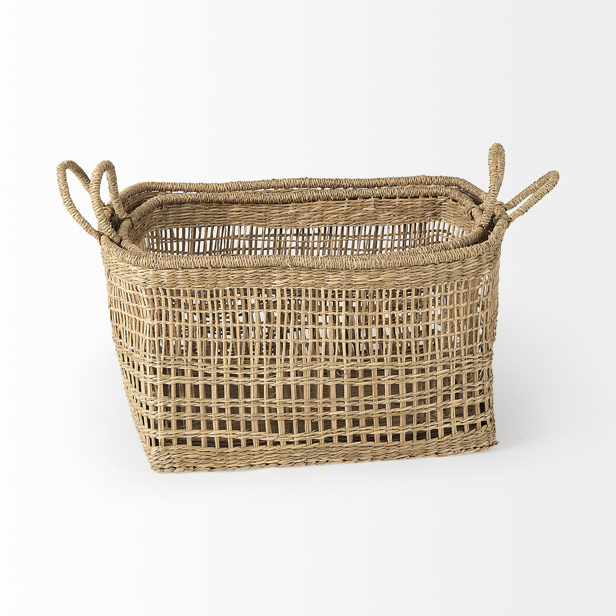 Bellisa Seagrass Baskets - Medium Brown Set of 2-Decorative Baskets-DECOROLALA