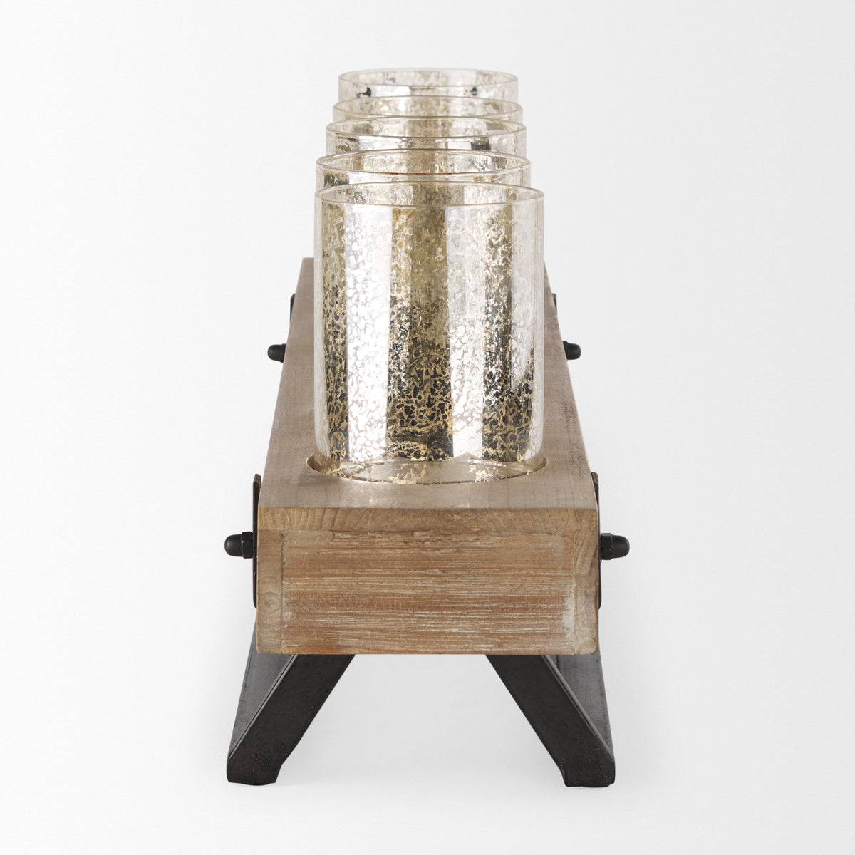 Benk Wood and Black Metal Five Cup Candle Holder-Table Candle Holders-DECOROLALA