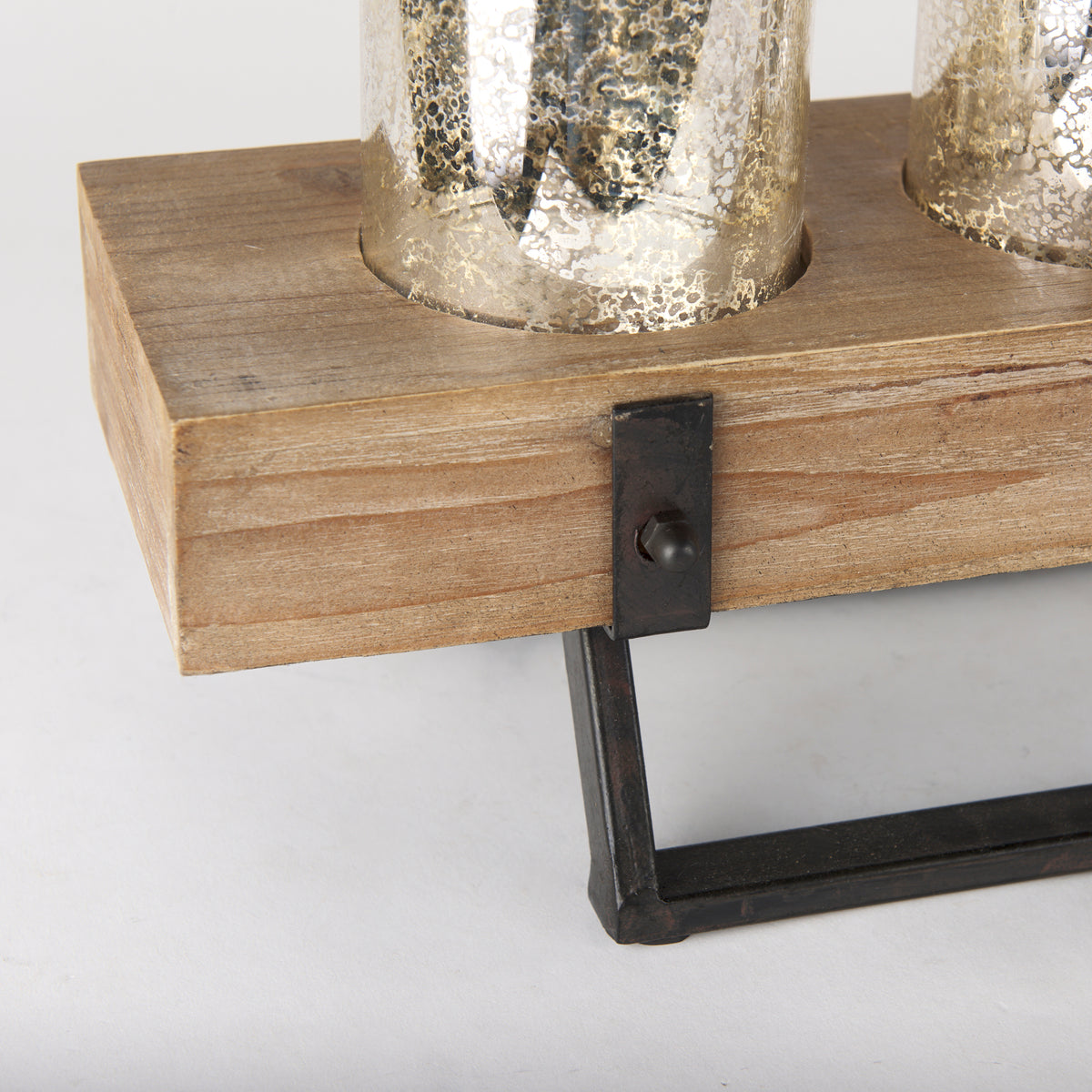 Benk Wood and Black Metal Five Cup Candle Holder-Table Candle Holders-DECOROLALA