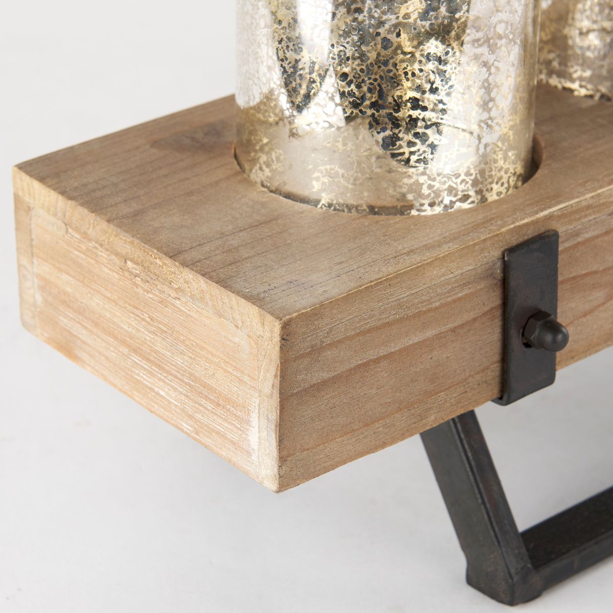Benk Wood and Black Metal Five Cup Candle Holder-Table Candle Holders-DECOROLALA