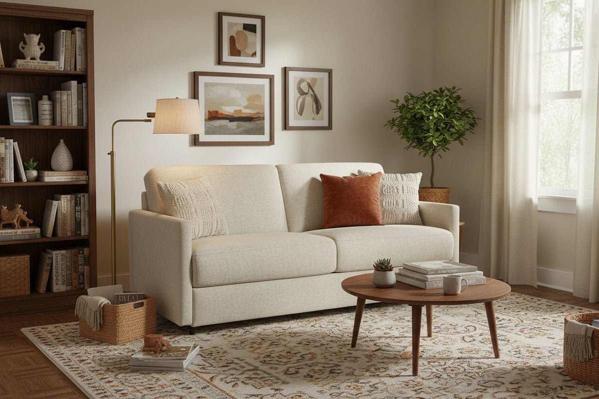 Bennett 70 in. Full Sofa Bed with Memory Foam Mattress - Beige-Living Room-DECOROLALA