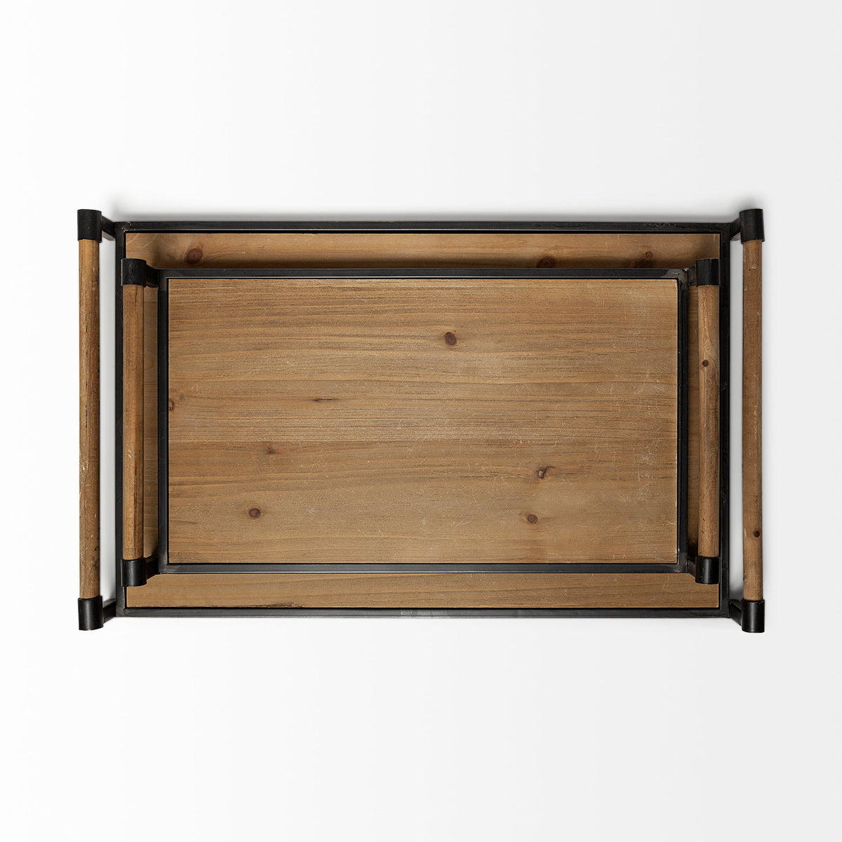 Benson Set of 2 Brown Wood Black Metal Trays-Trays-DECOROLALA