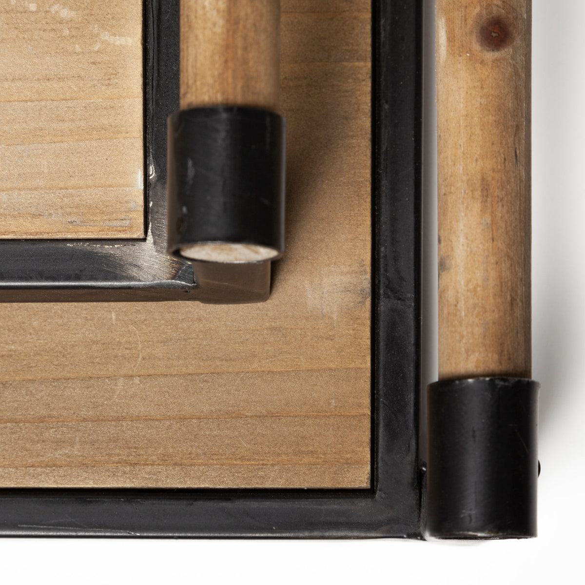Benson Set of 2 Brown Wood Black Metal Trays-Trays-DECOROLALA
