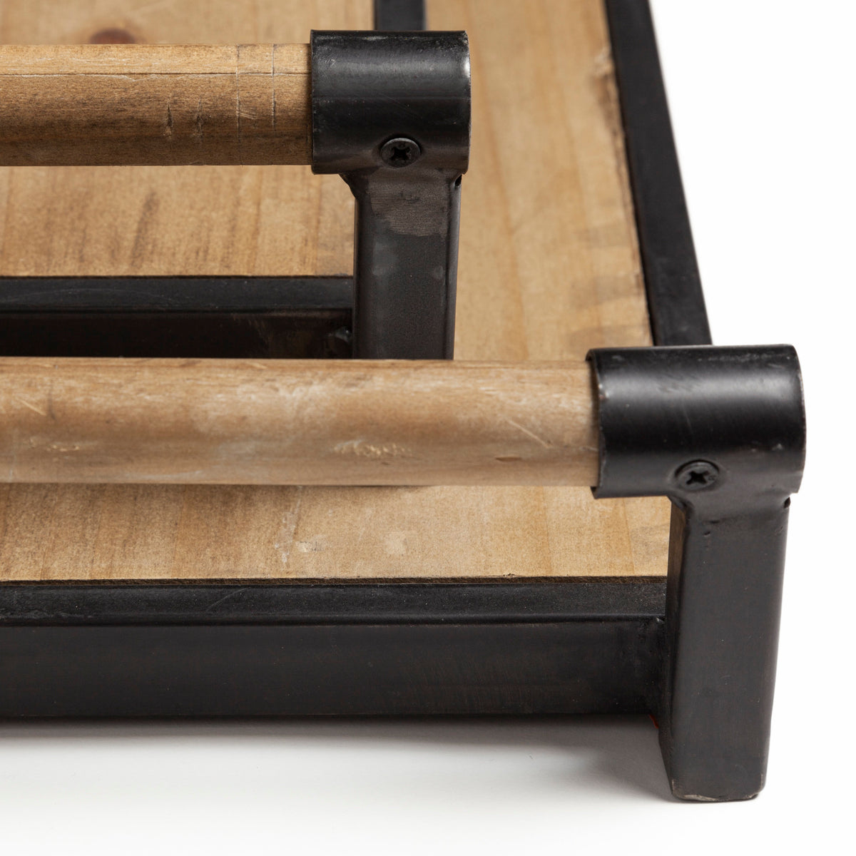 Benson Set of 2 Brown Wood Black Metal Trays-Trays-DECOROLALA