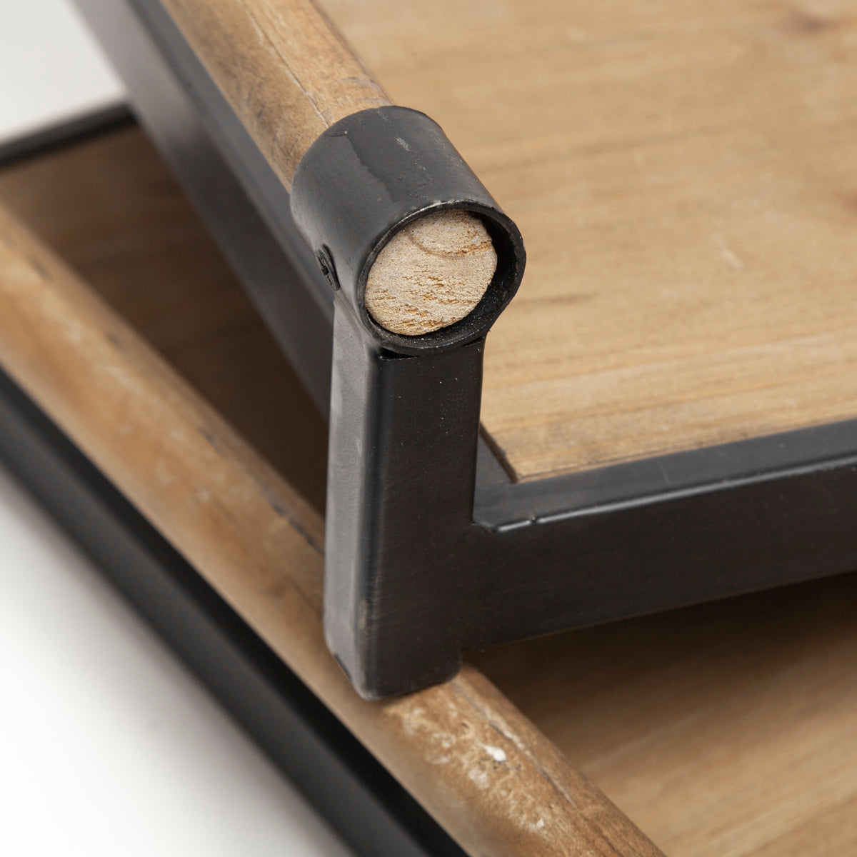Benson Set of 2 Brown Wood Black Metal Trays-Trays-DECOROLALA