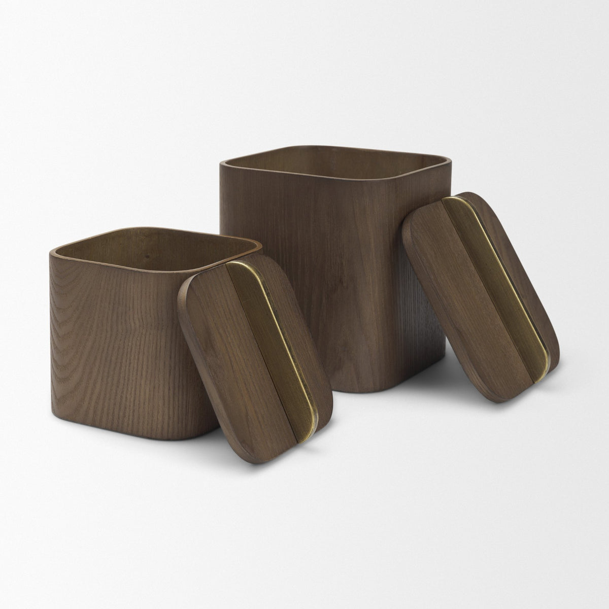 Benton White-Washed Wood w/ Brass Handle Decorative Box Set-Boxes-DECOROLALA