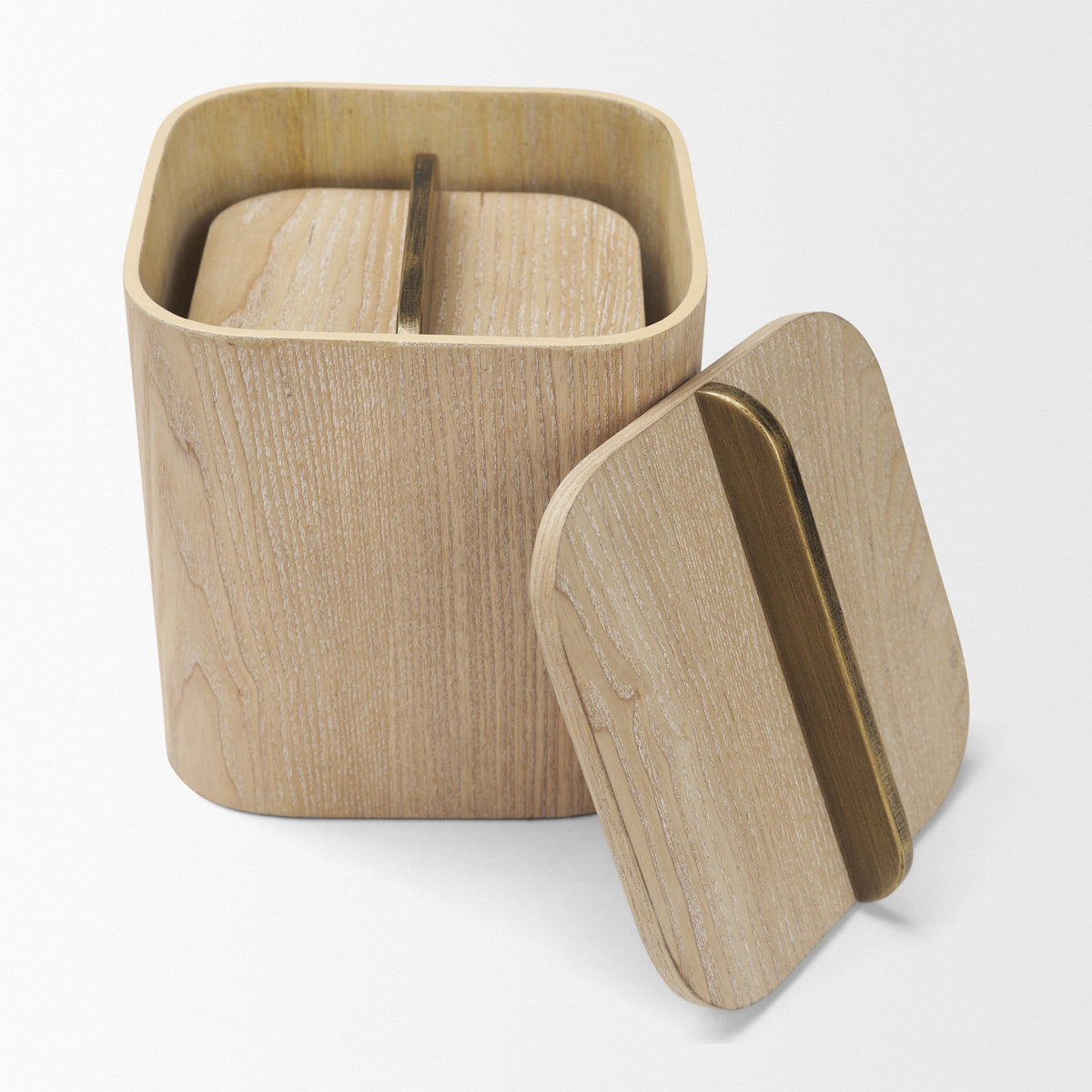 Benton White-Washed Wood w/ Brass Handle Decorative Box Set-Boxes-DECOROLALA