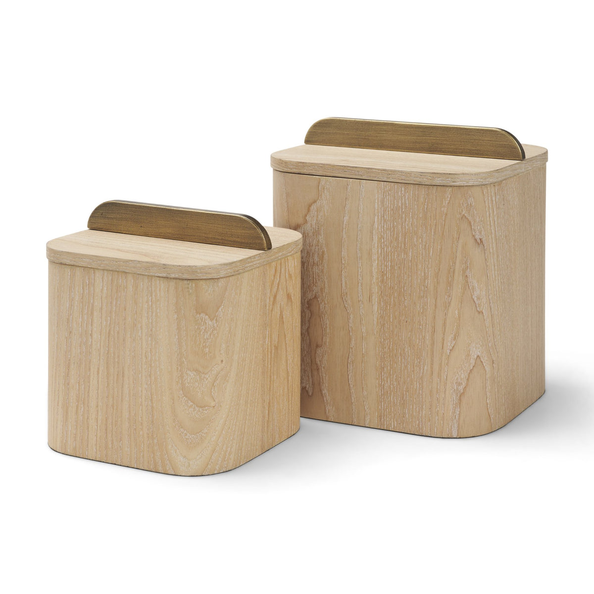Benton White-Washed Wood w/ Brass Handle Decorative Box Set-Boxes-DECOROLALA