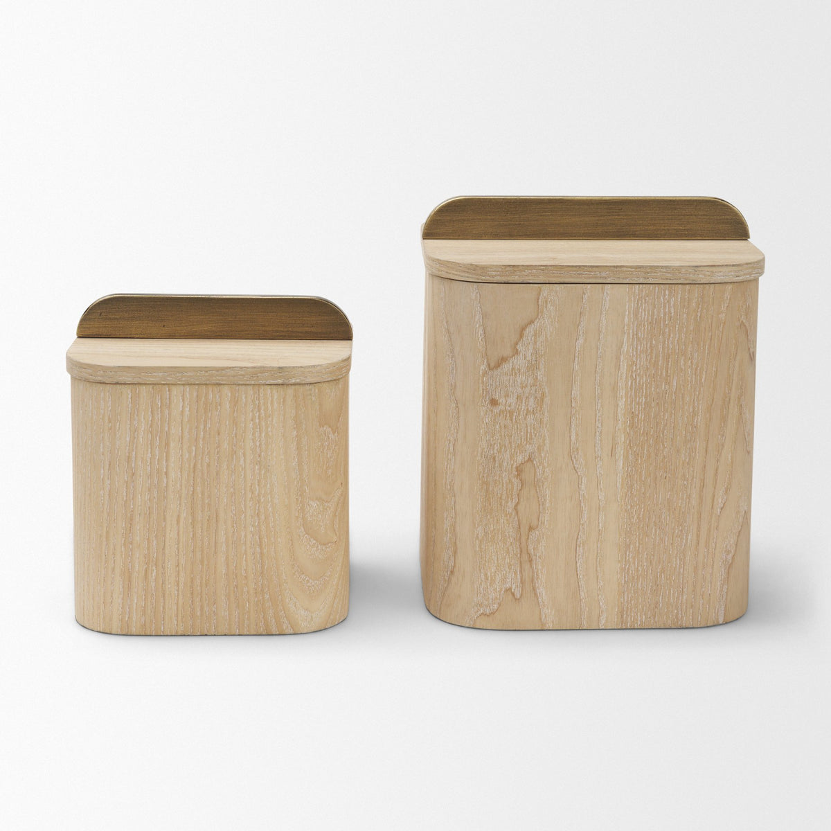 Benton White-Washed Wood w/ Brass Handle Decorative Box Set-Boxes-DECOROLALA