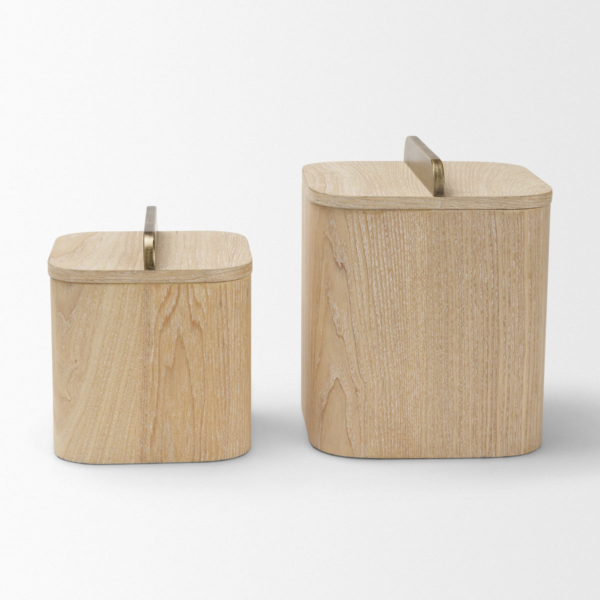 Benton White-Washed Wood w/ Brass Handle Decorative Box Set-Boxes-DECOROLALA