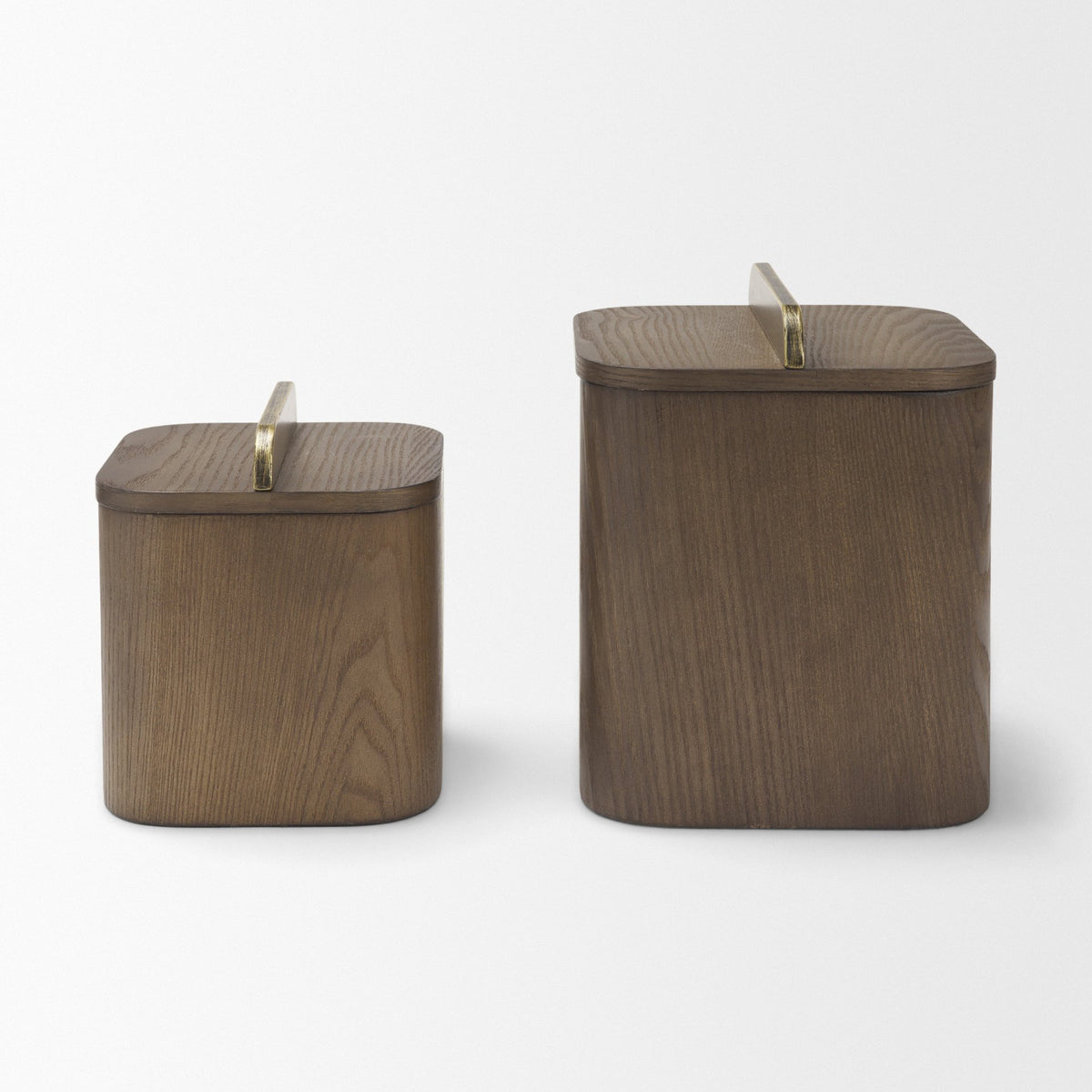 Benton White-Washed Wood w/ Brass Handle Decorative Box Set-Boxes-DECOROLALA
