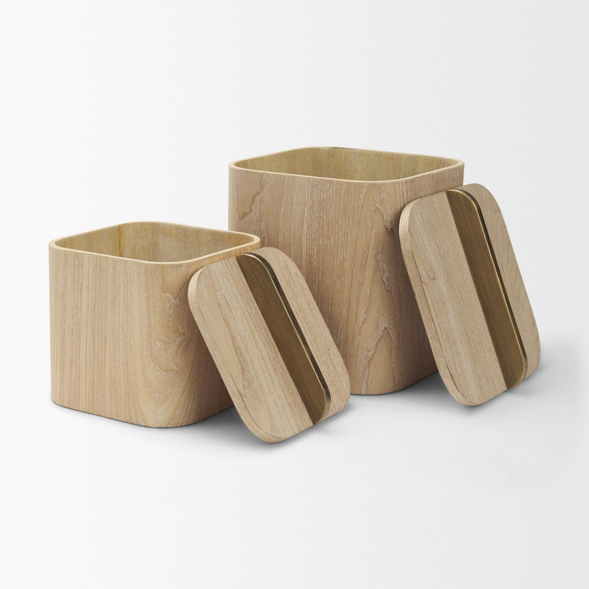 Benton White-Washed Wood w/ Brass Handle Decorative Box Set-Boxes-DECOROLALA