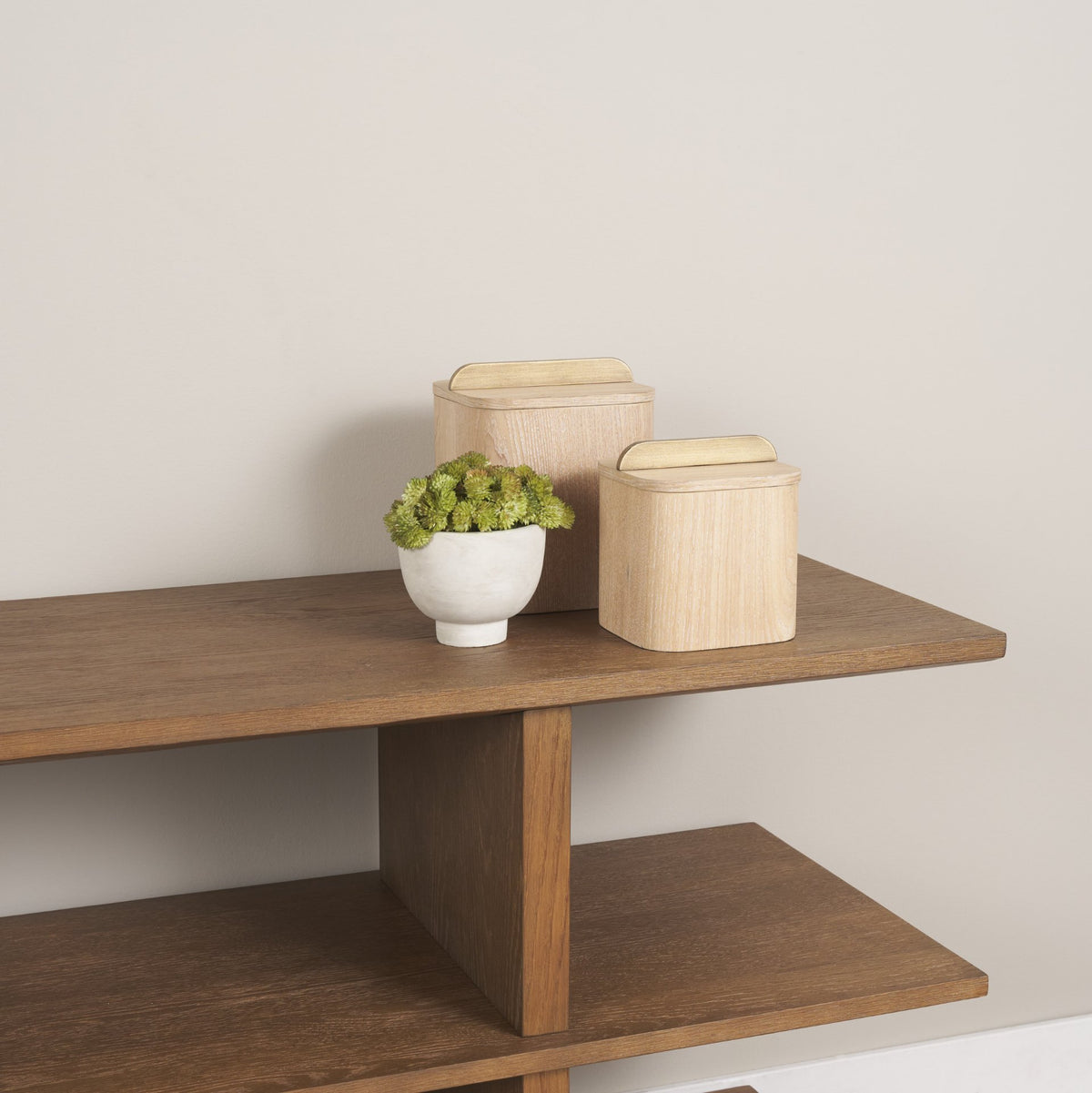 Benton White-Washed Wood w/ Brass Handle Decorative Box Set-Boxes-DECOROLALA
