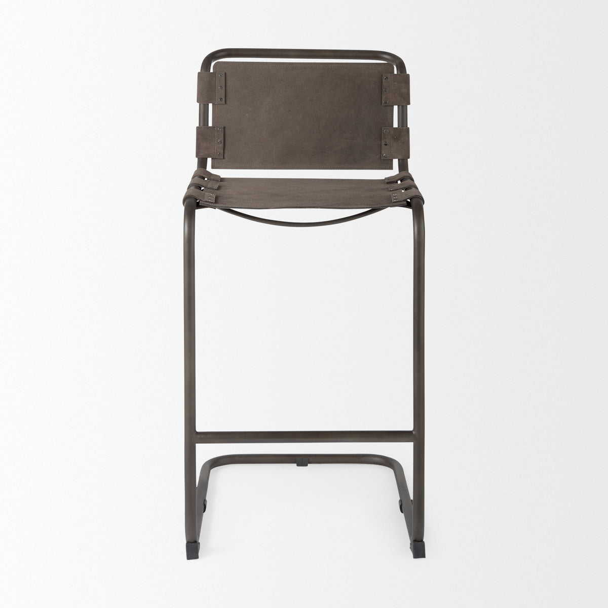 Berbick 43" Total Height Brown/Gray Suede w/ Iron Frame Bar Stool-Bar Stools-DECOROLALA