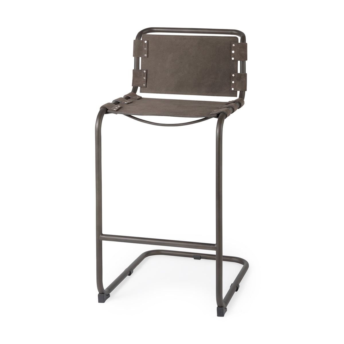 Berbick 43" Total Height Brown/Gray Suede w/ Iron Frame Bar Stool-Bar Stools-DECOROLALA