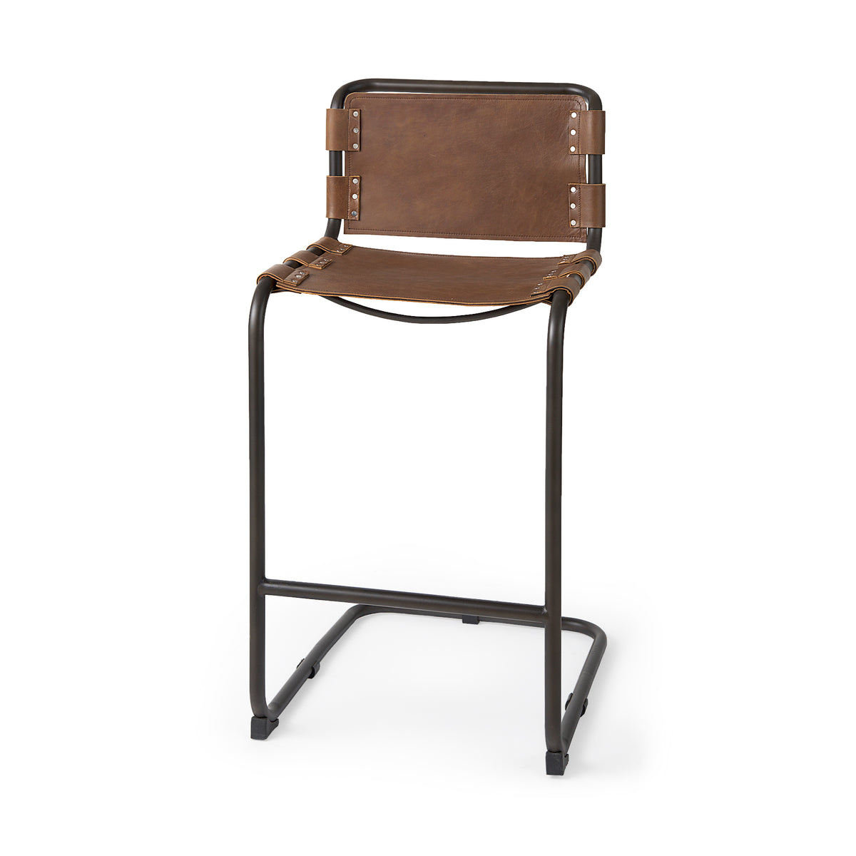 Berbick 43" Total Height Leather w/ Iron Frame Bar Stool-Bar Stools-DECOROLALA