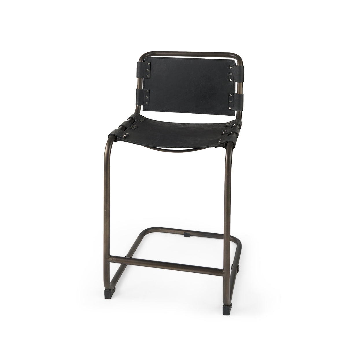 Berbick 20.5 x 24.75 x 39 Medium Leather W/ Iron Frame Counter Stool-Bar Stools-DECOROLALA