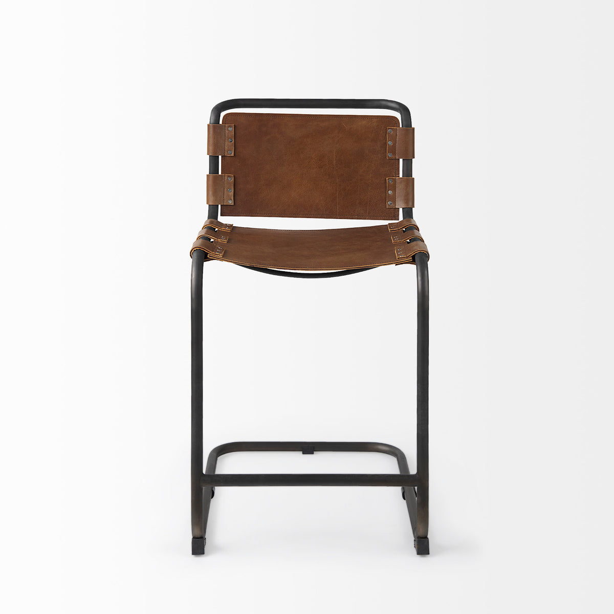 Berbick 20.5 x 24.75 x 39 Medium Leather W/ Iron Frame Counter Stool-Bar Stools-DECOROLALA