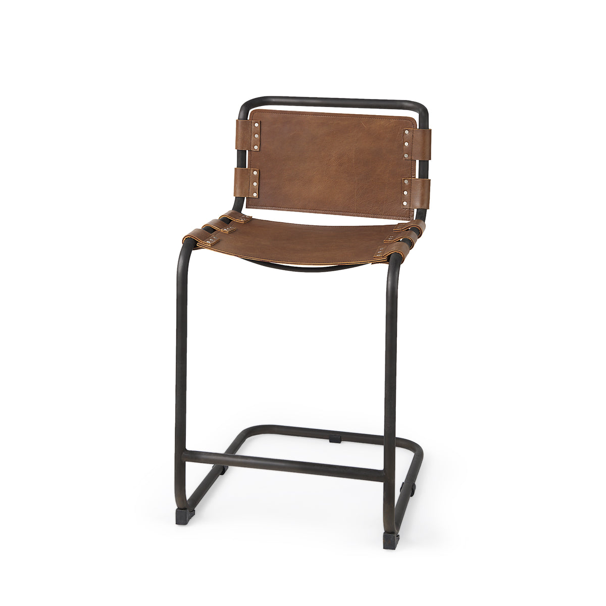 Berbick 20.5 x 24.75 x 39 Medium Leather W/ Iron Frame Counter Stool-Bar Stools-DECOROLALA