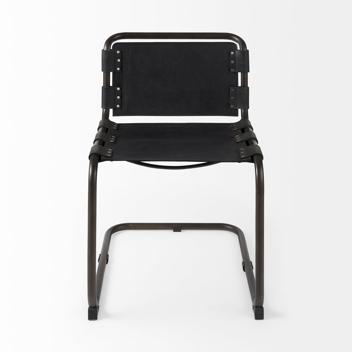 Berbick Open Back Dining Side Chair | Leather w/ Iron-Dining Chairs-DECOROLALA