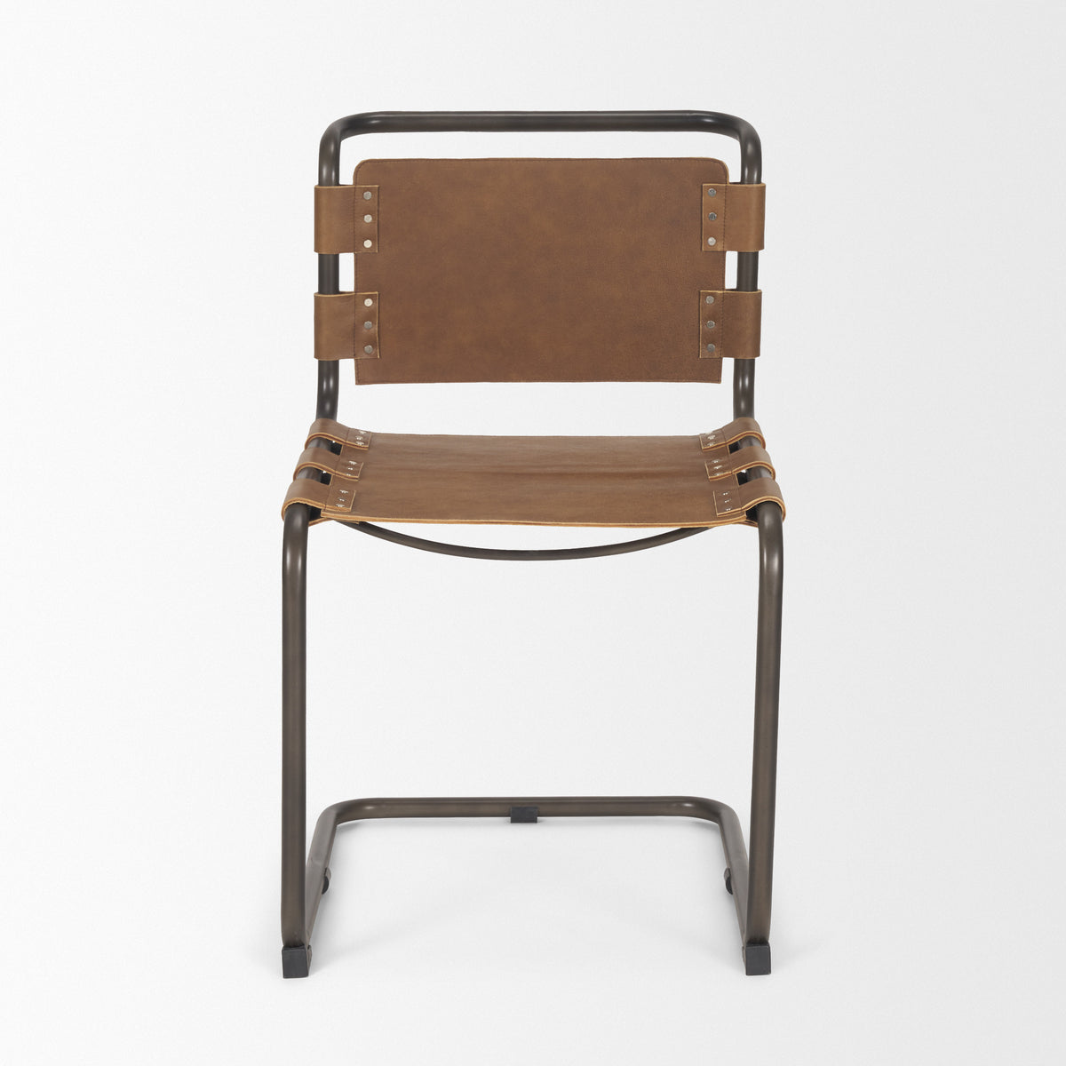 Berbick Open Back Dining Side Chair | Leather w/ Iron-Dining Chairs-DECOROLALA