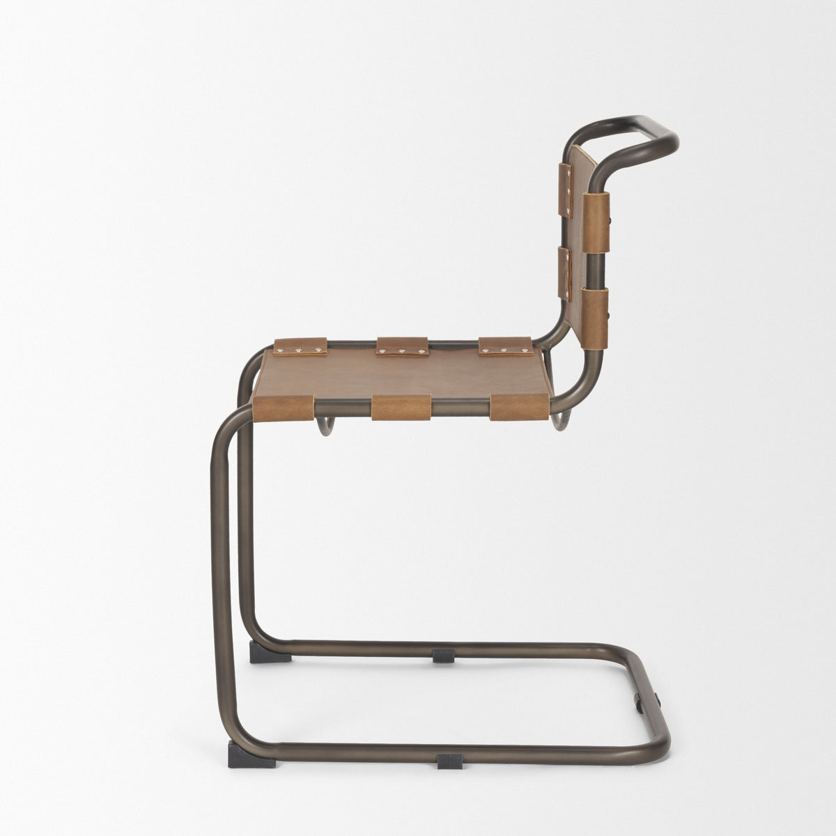 Berbick Open Back Dining Side Chair | Leather w/ Iron-Dining Chairs-DECOROLALA