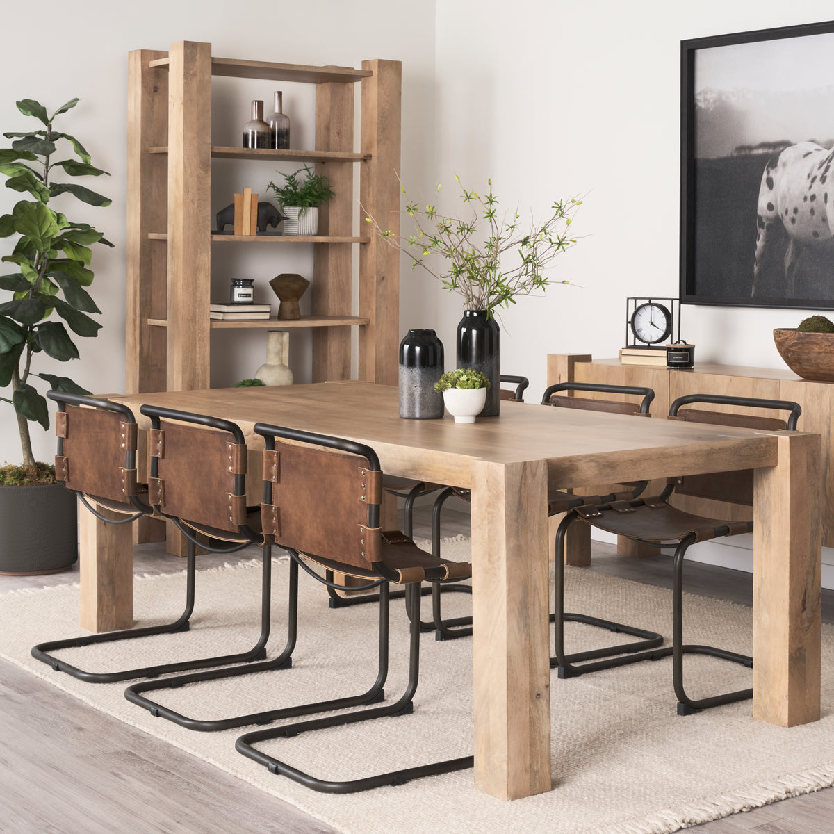 Berbick Open Back Dining Side Chair | Leather w/ Iron-Dining Chairs-DECOROLALA