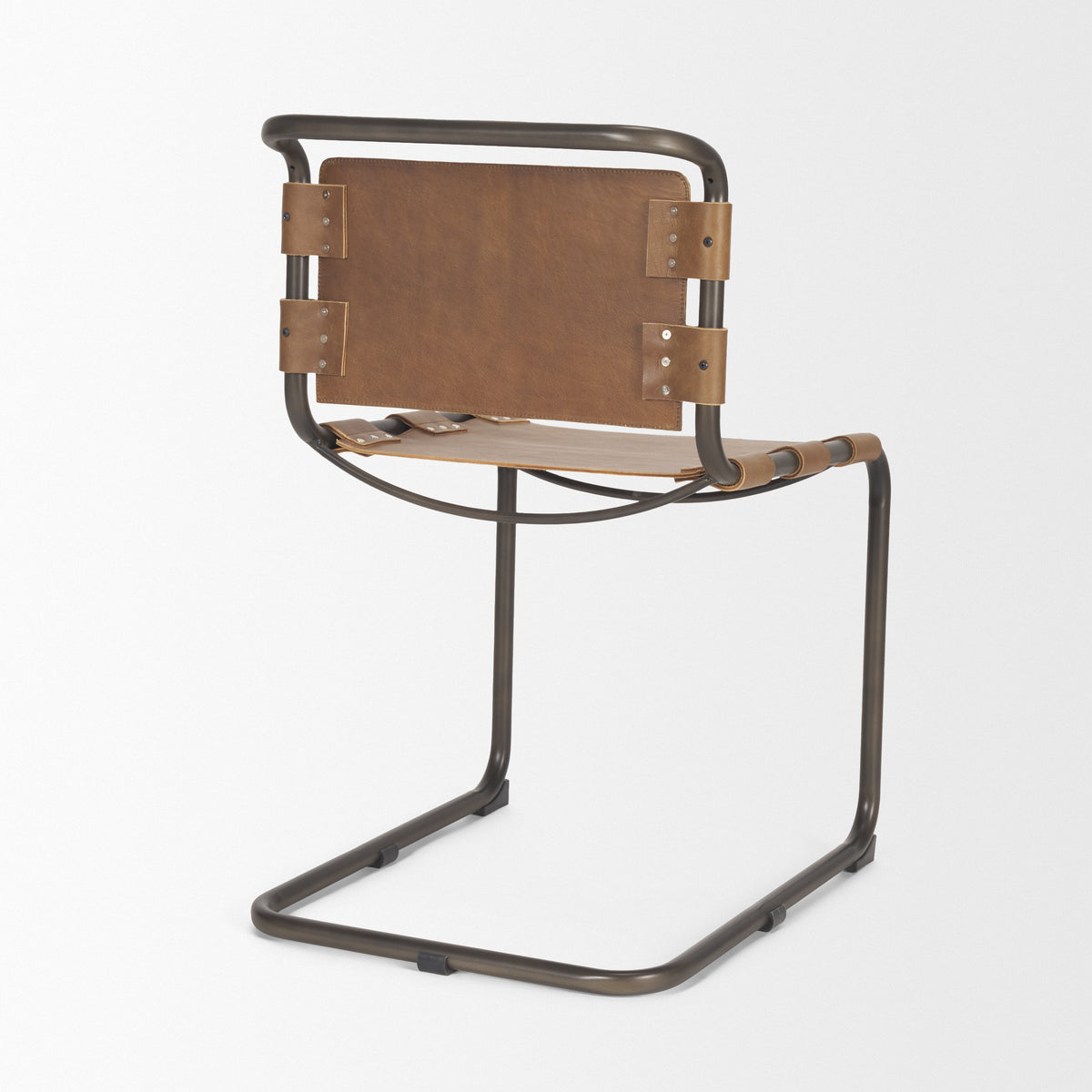 Berbick Open Back Dining Side Chair | Leather w/ Iron-Dining Chairs-DECOROLALA