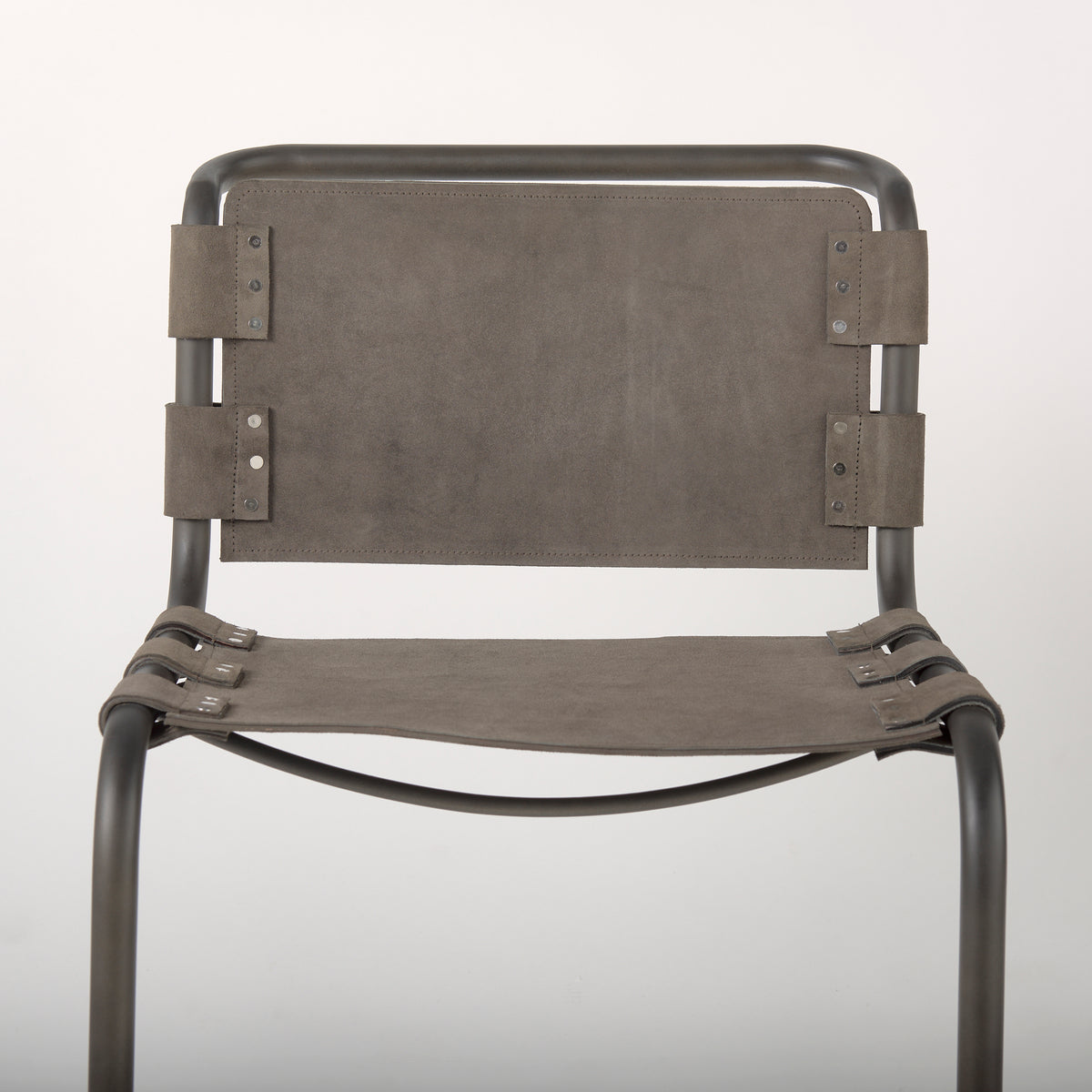Berbick Open Back Dining Side Chair | Leather w/ Iron-Dining Chairs-DECOROLALA