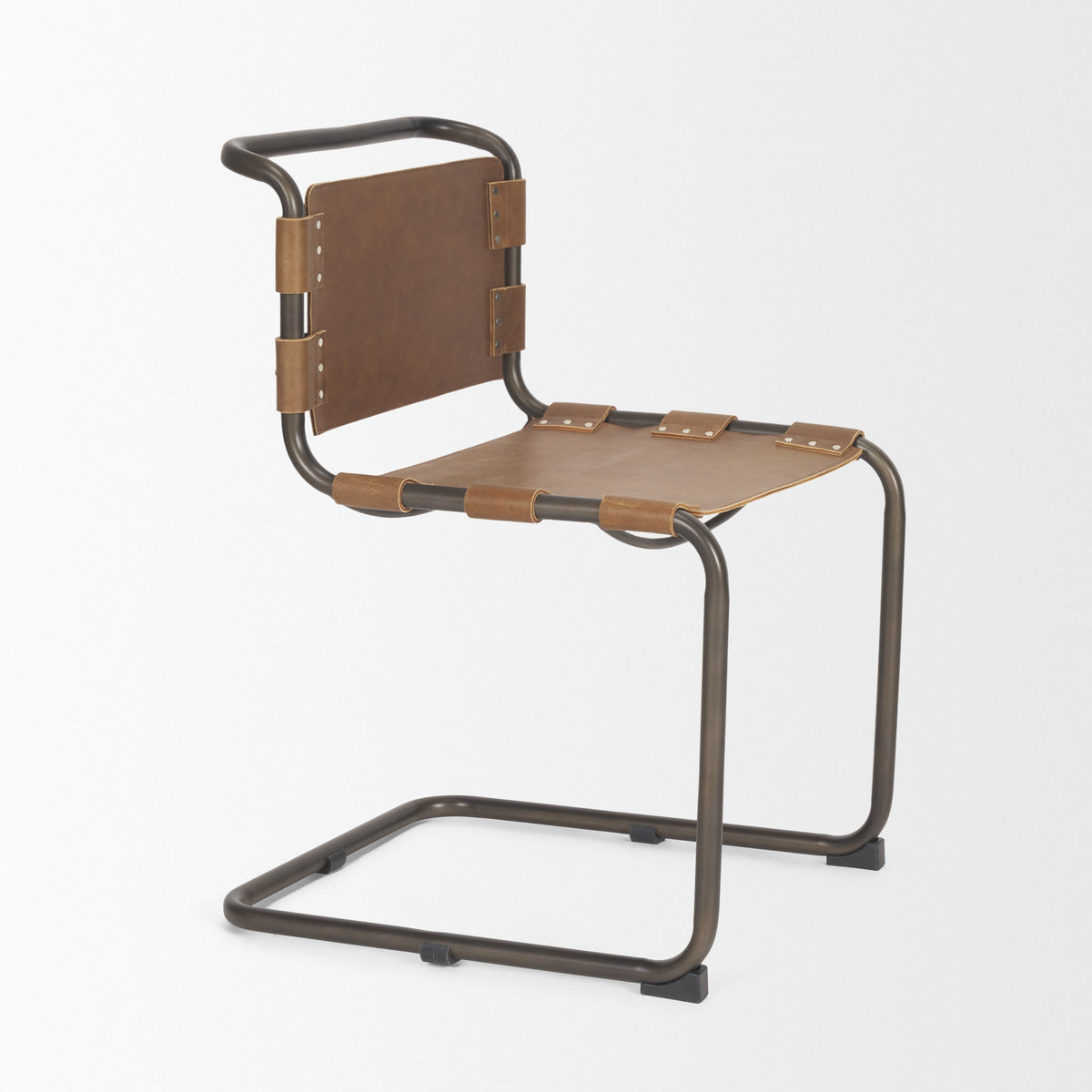 Berbick Open Back Dining Side Chair | Leather w/ Iron-Dining Chairs-DECOROLALA