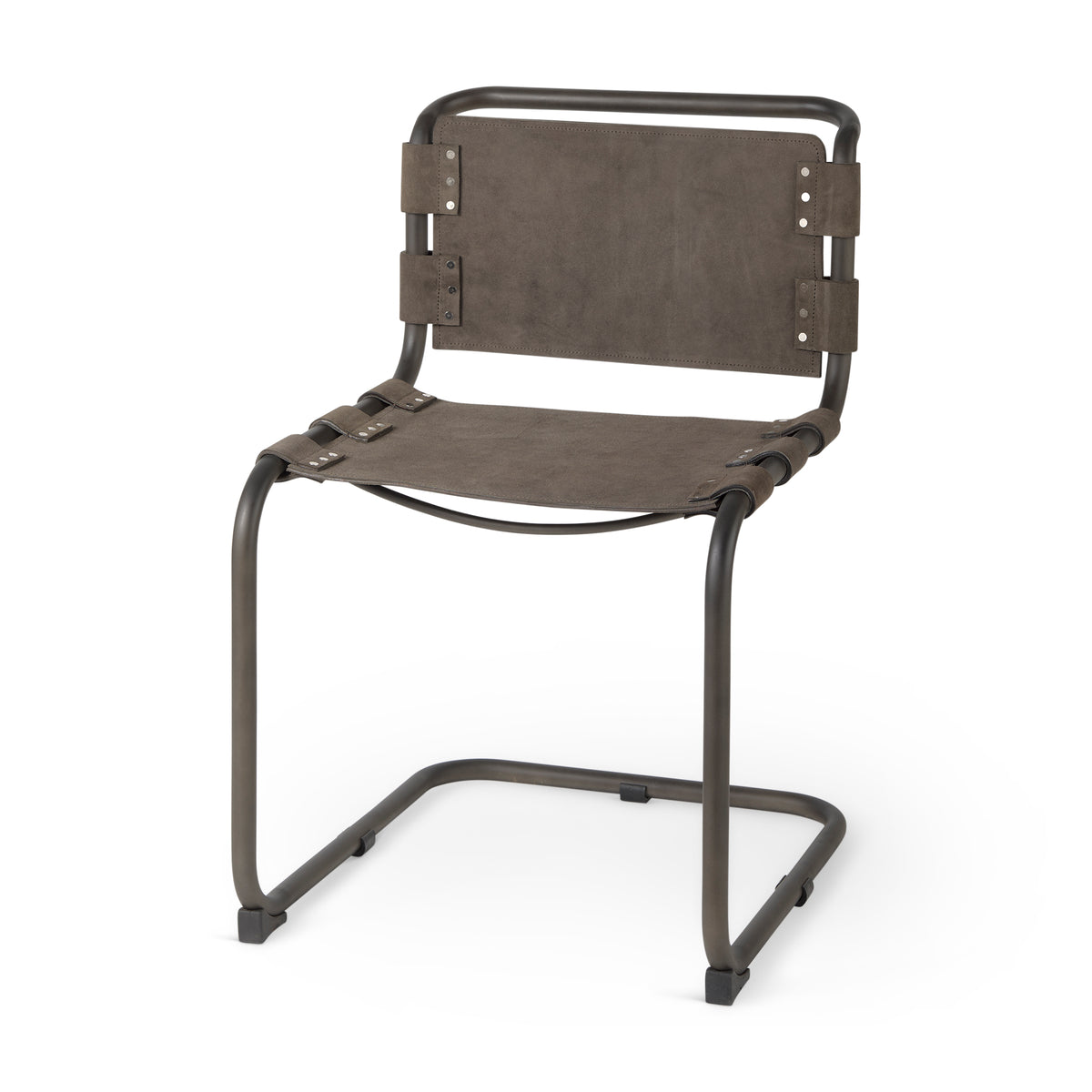 Berbick Open Back Dining Side Chair | Leather w/ Iron-Dining Chairs-DECOROLALA