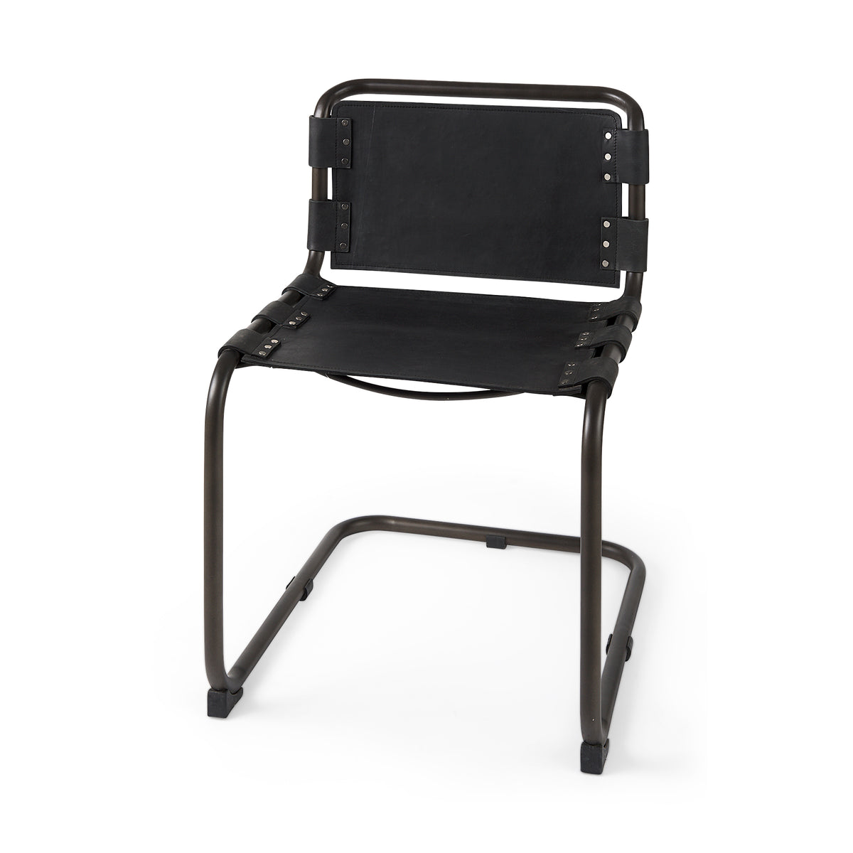 Berbick Open Back Dining Side Chair | Leather w/ Iron-Dining Chairs-DECOROLALA