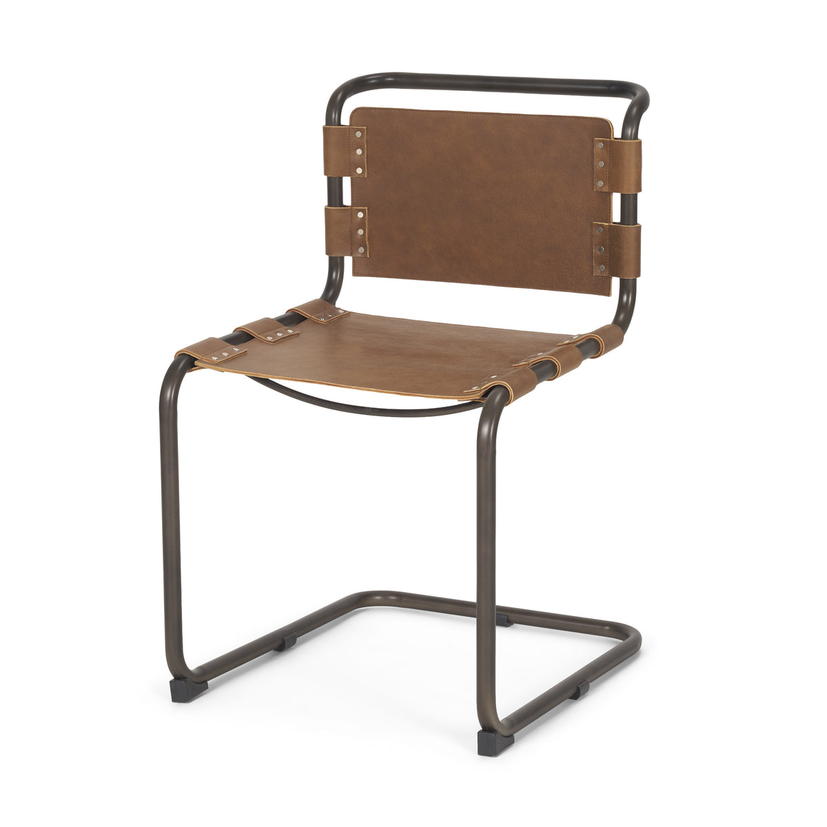 Berbick Open Back Dining Side Chair | Leather w/ Iron-Dining Chairs-DECOROLALA