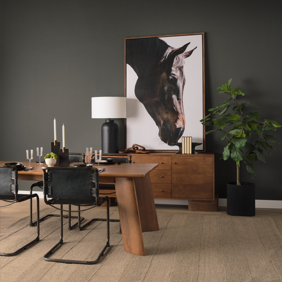 Berbick Open Back Dining Side Chair | Leather w/ Iron-Dining Chairs-DECOROLALA