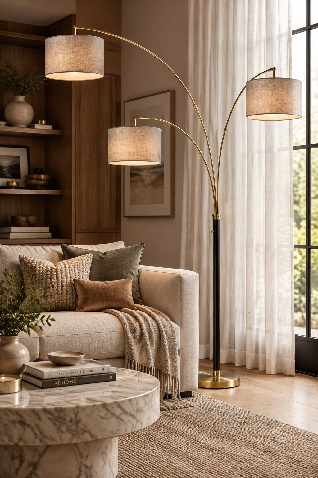 Bergen 3-Arm Arc Lamp - Black Brass 82"-Lighting-DECOROLALA
