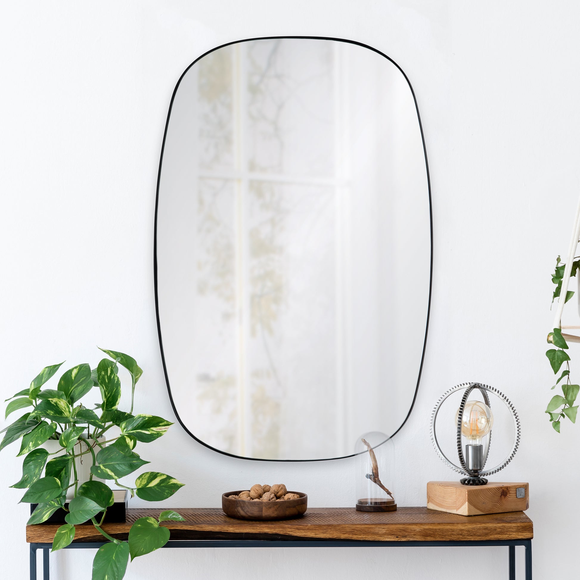 Bergen 36" Tall Rectangle Wall Mirror, Black-Mirror-DECOROLALA