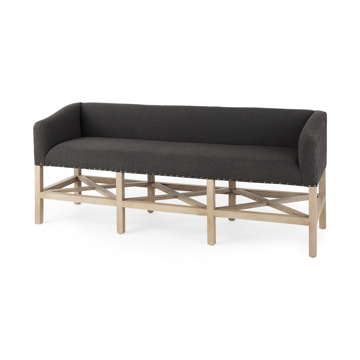 Bergen 60L x 19W Fabric Covered Seat W/Brown Wood Frame Accent Bench-Benches-DECOROLALA