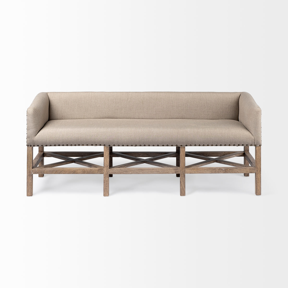 Bergen 60L x 19W Fabric Covered Seat W/Brown Wood Frame Accent Bench-Benches-DECOROLALA