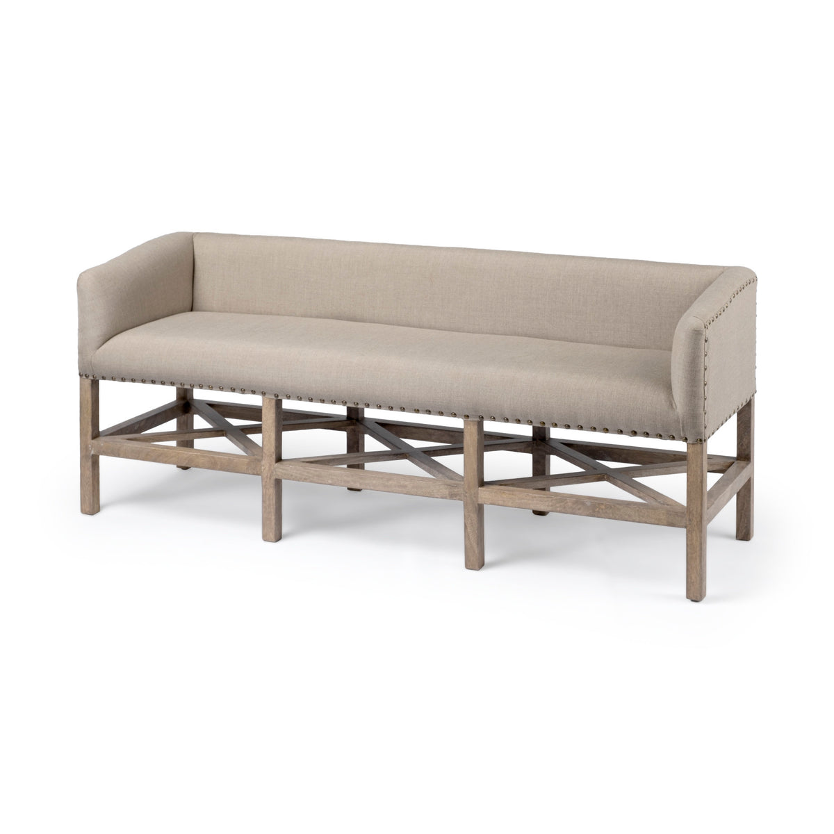 Bergen Fabric Upholstered Bench - Brown Wood Frame-Benches-DECOROLALA