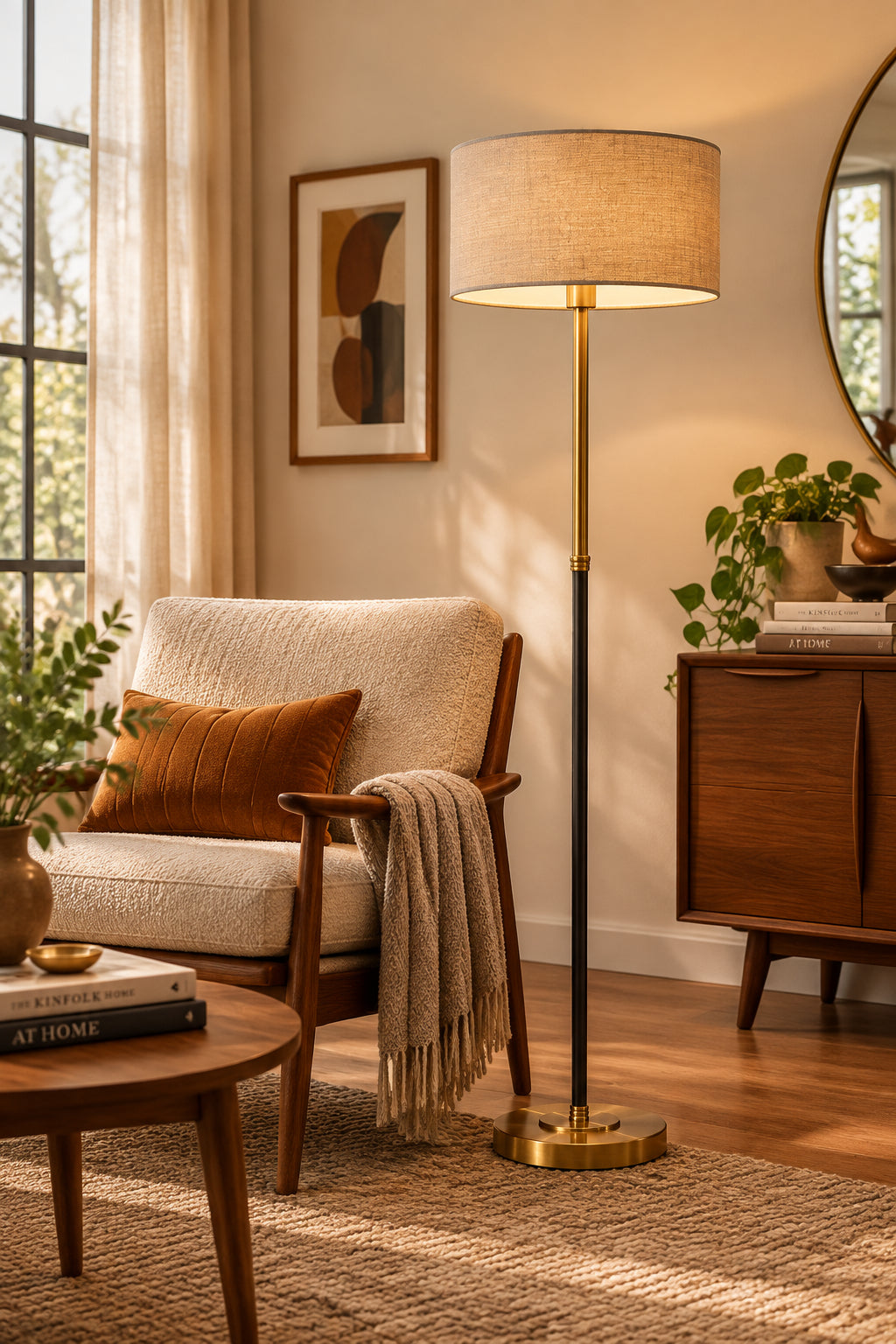 Bergen Floor Lamp - Black & Brass 59" Mid-Century-Lighting-DECOROLALA