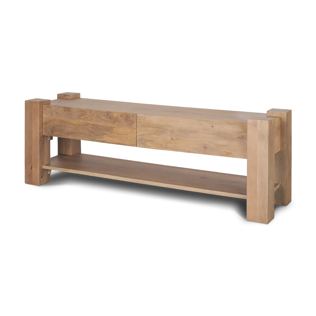 Beth Light Brown Solid Mango Wood Media Console-Media Consoles-DECOROLALA
