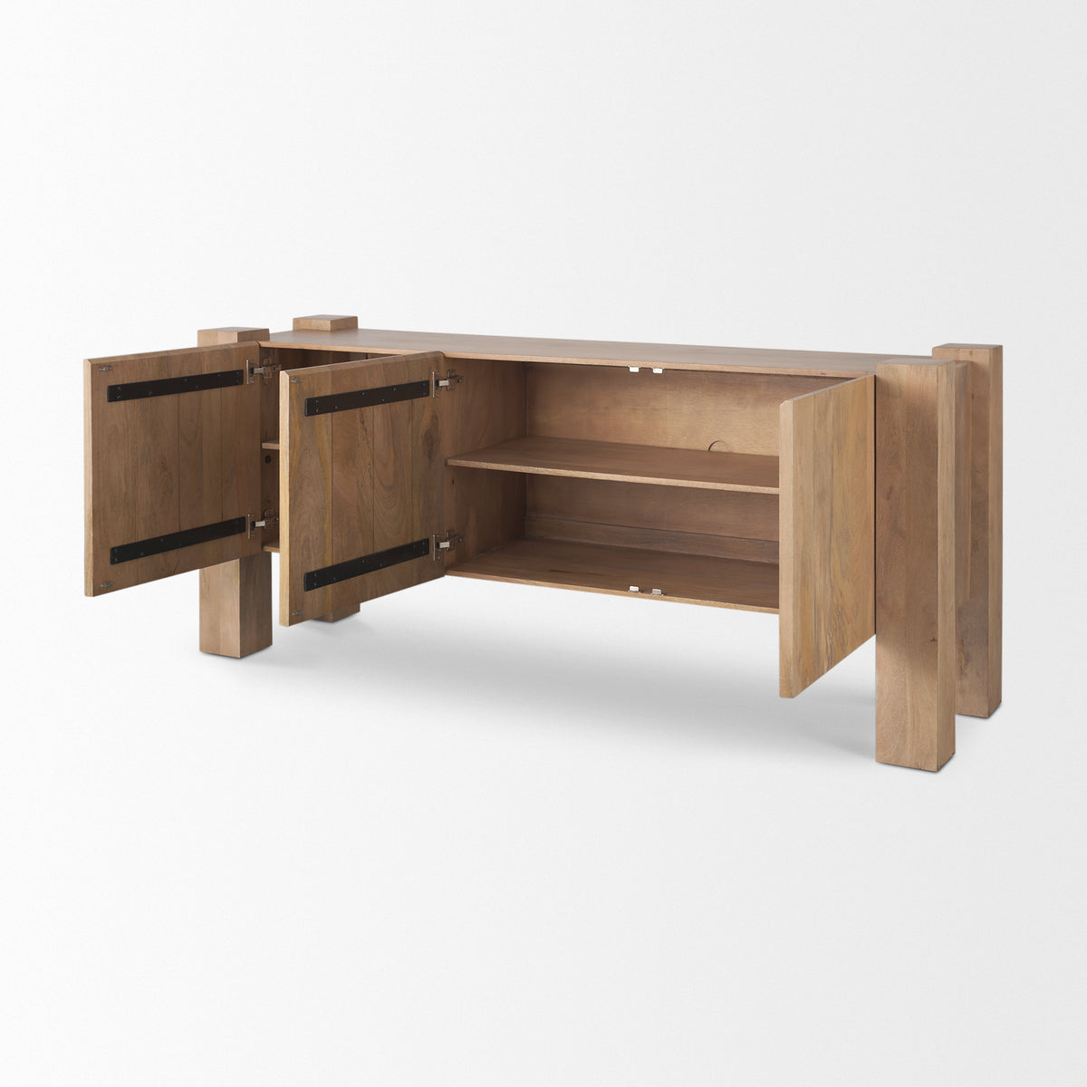 Beth Light Brown Wood w/ 3 Doors Sideboard-Sideboards & Buffets-DECOROLALA