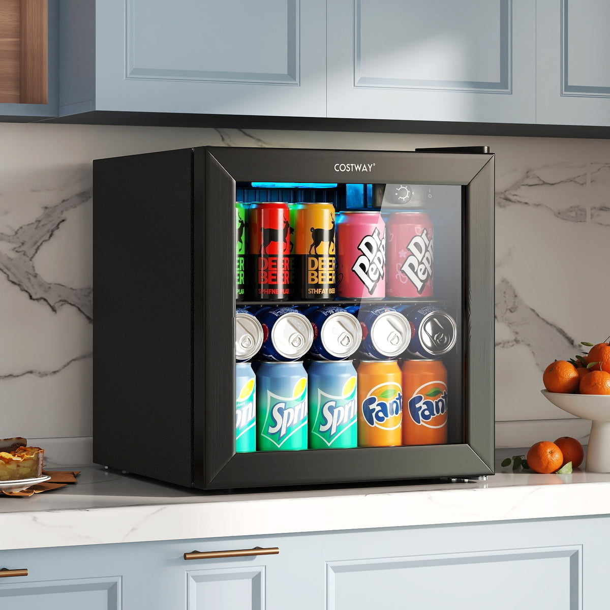 Beverage Refrigerator Cooler 1.3 Cu. Ft. 12 Bottles 55 Cans Mini Fridge-Black-Wine & Beverage Coolers-DECOROLALA
