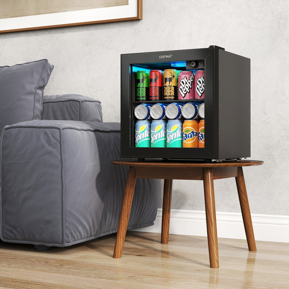 Beverage Refrigerator Cooler 1.3 Cu. Ft. 12 Bottles 55 Cans Mini Fridge-Black-Wine & Beverage Coolers-DECOROLALA