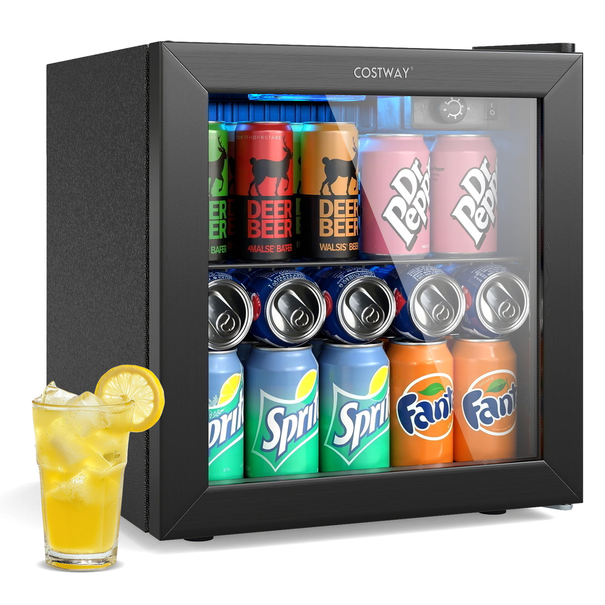 Beverage Refrigerator Cooler 1.3 Cu. Ft. 12 Bottles 55 Cans Mini Fridge-Black-Wine & Beverage Coolers-DECOROLALA