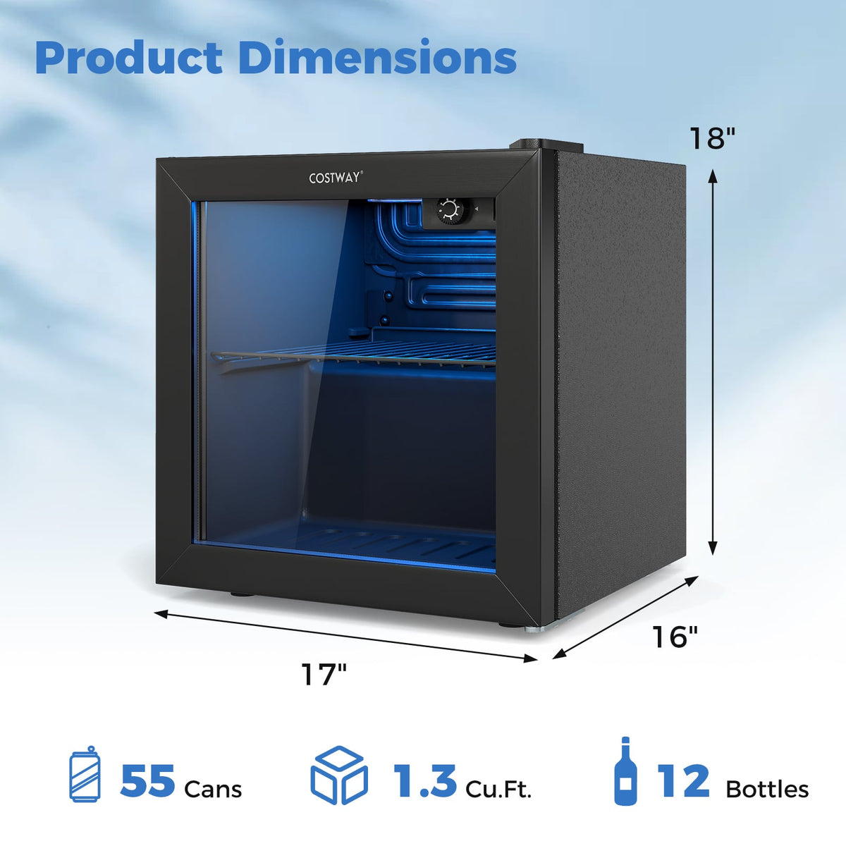 Beverage Refrigerator Cooler 1.3 Cu. Ft. 12 Bottles 55 Cans Mini Fridge-Black-Wine & Beverage Coolers-DECOROLALA