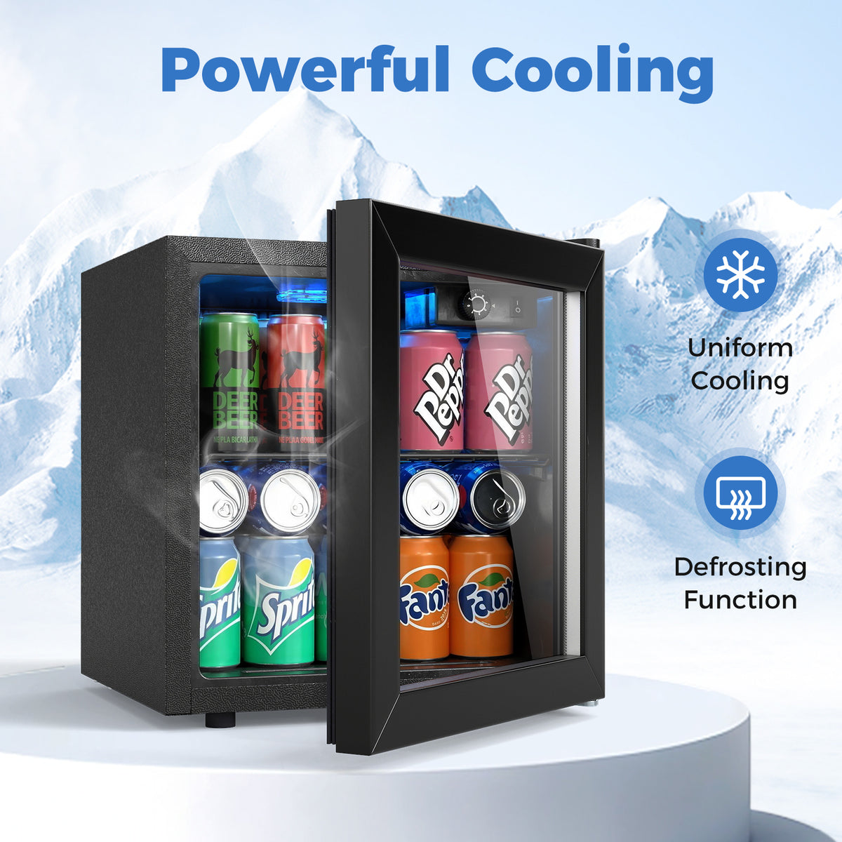 Beverage Refrigerator Cooler 1.3 Cu. Ft. 12 Bottles 55 Cans Mini Fridge-Black-Wine & Beverage Coolers-DECOROLALA