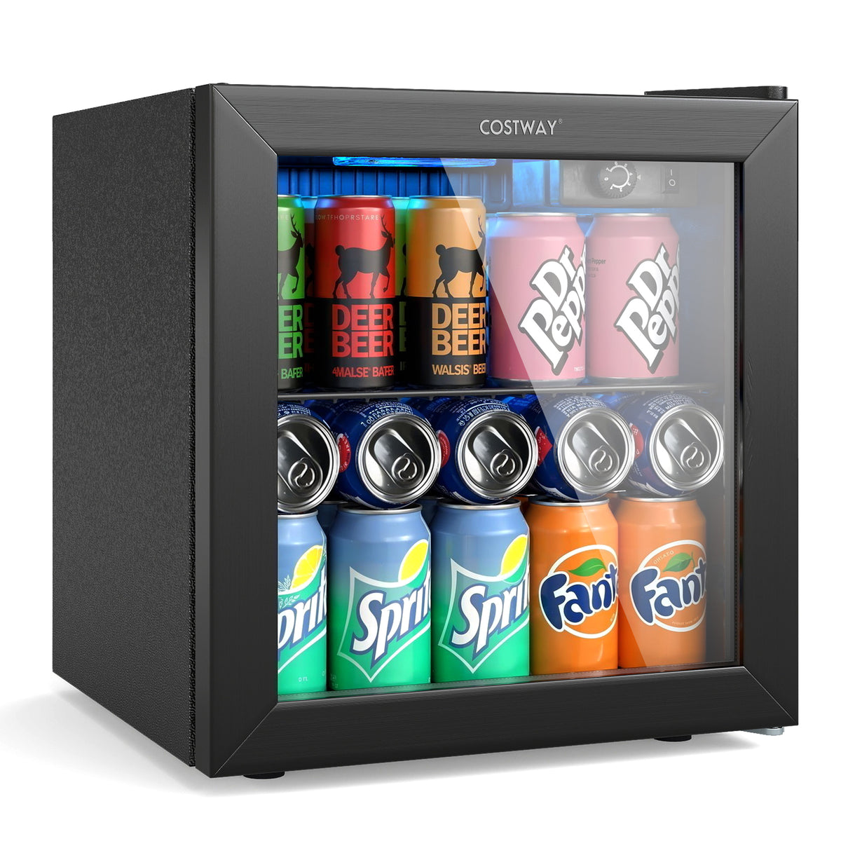 Beverage Refrigerator Cooler 1.3 Cu. Ft. 12 Bottles 55 Cans Mini Fridge-Black-Wine & Beverage Coolers-DECOROLALA