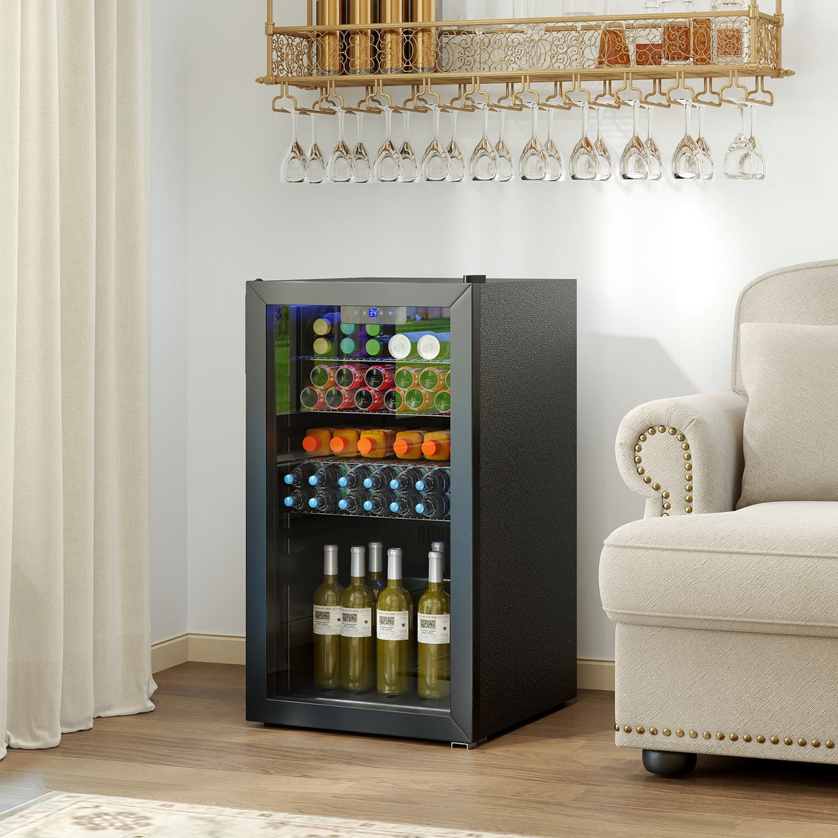Beverage Refrigerator Cooler with Glass Door-Black-Wine & Beverage Coolers-DECOROLALA