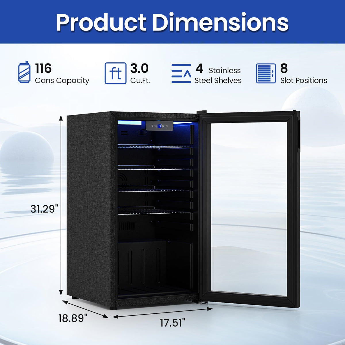 Beverage Refrigerator Cooler with Glass Door-Black-Wine & Beverage Coolers-DECOROLALA